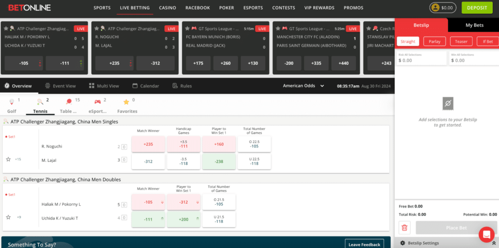 Betonline Sports Betting Screen