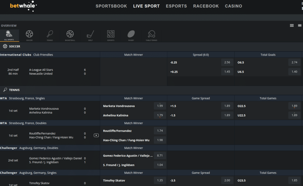 Betwhale Live Sport Page