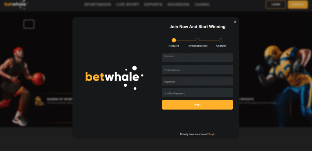Betwhale Sign Up Page