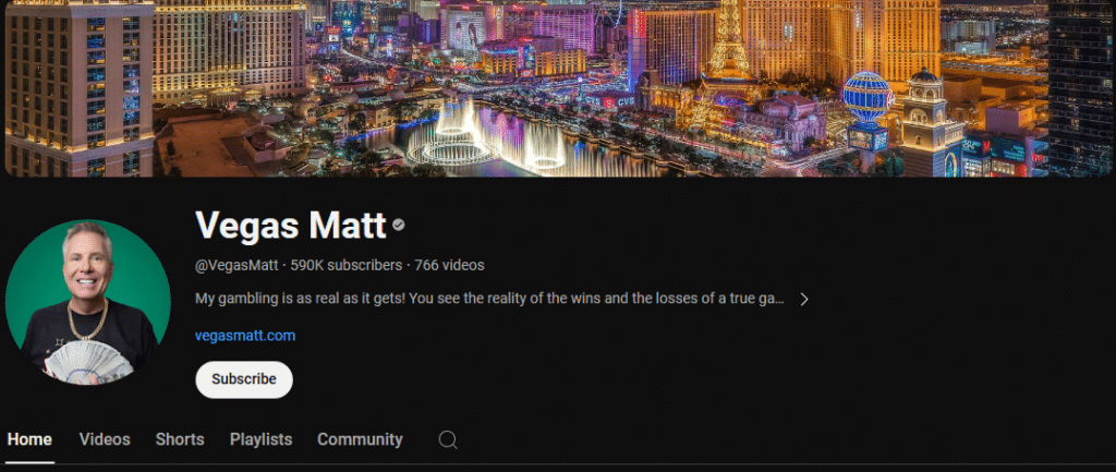 Vegas Matt Youtube Channel Lobby Screenshot
