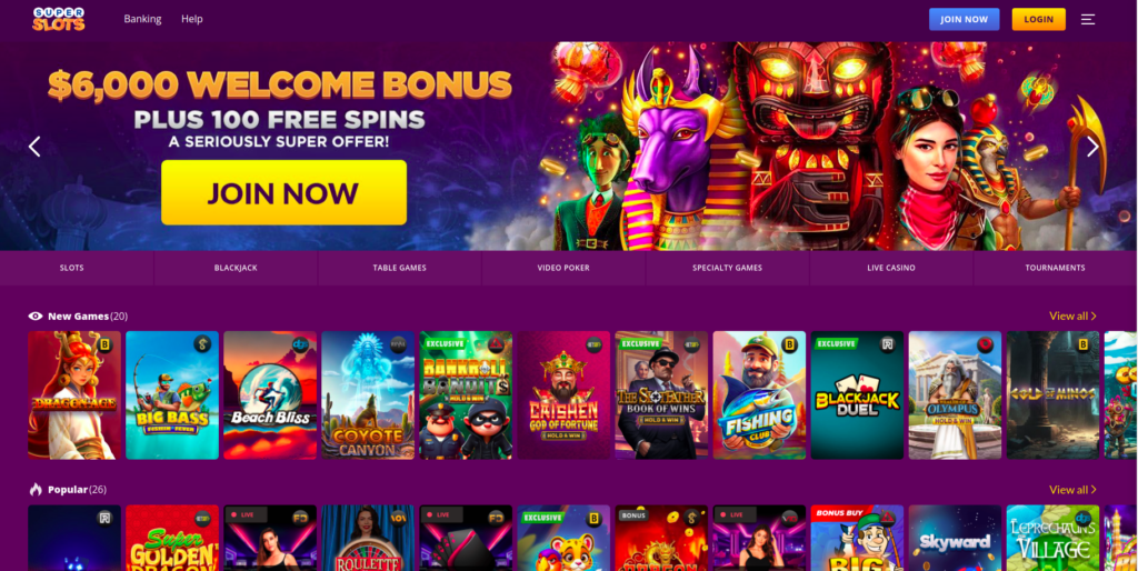 Super Slots Casino Homepage
