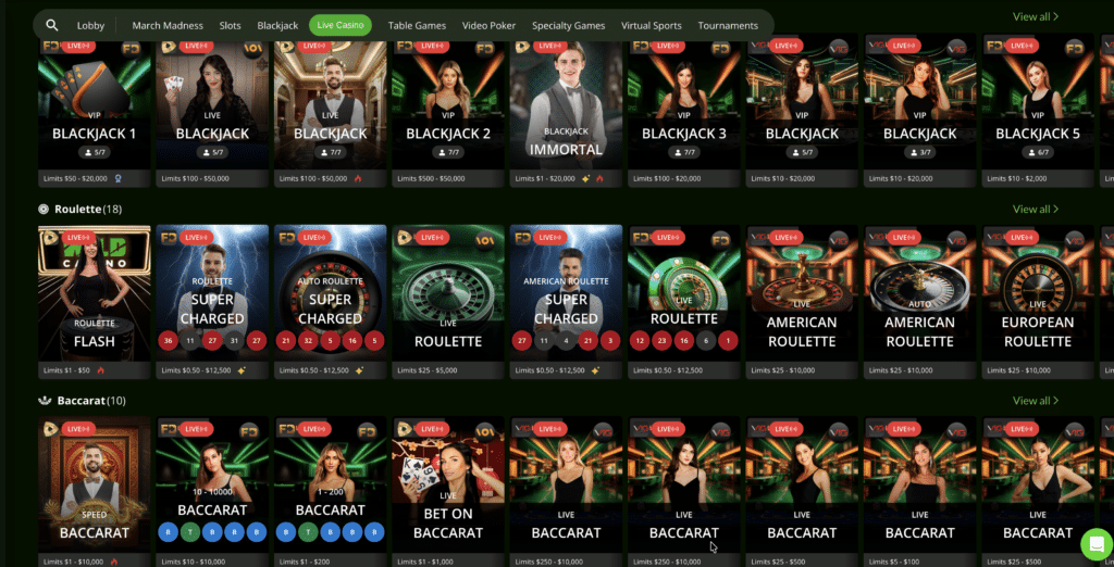 Wild Casino Live Games Selection