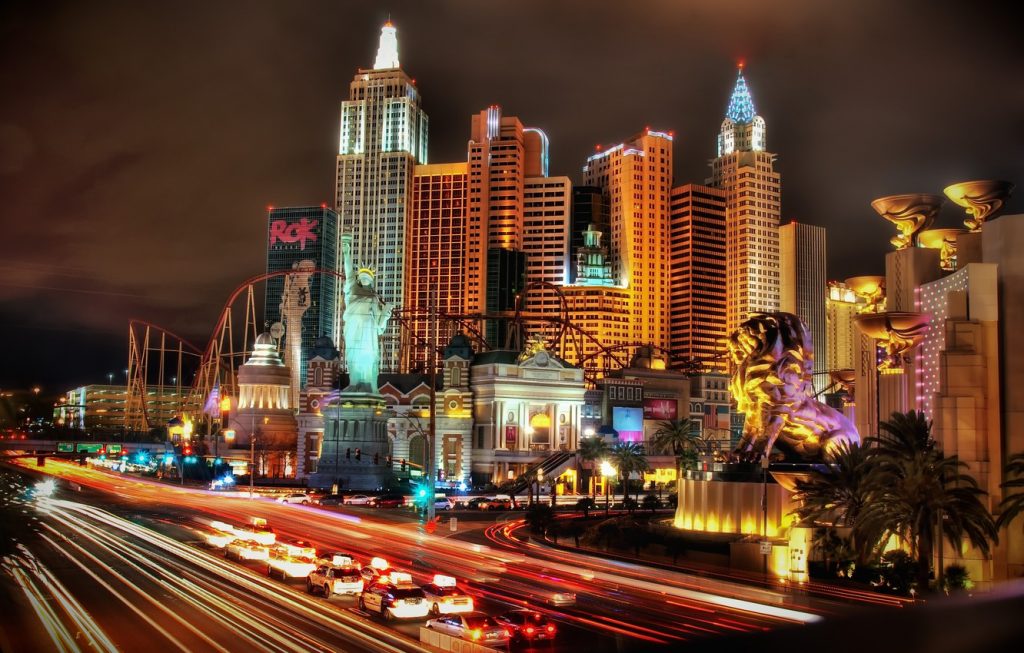 New York New York Las Vegas Hotel And Casino Night View From Far