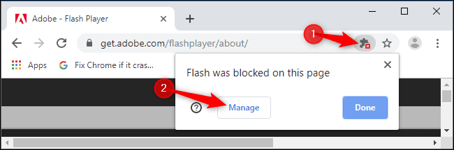 Flash Blocked Pop Up